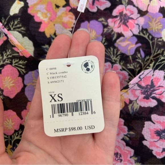 NWT New Free People Floral Cropped Ruffle Maybel Tie-Front Blouse Top Size XS - Picture 7 of 8